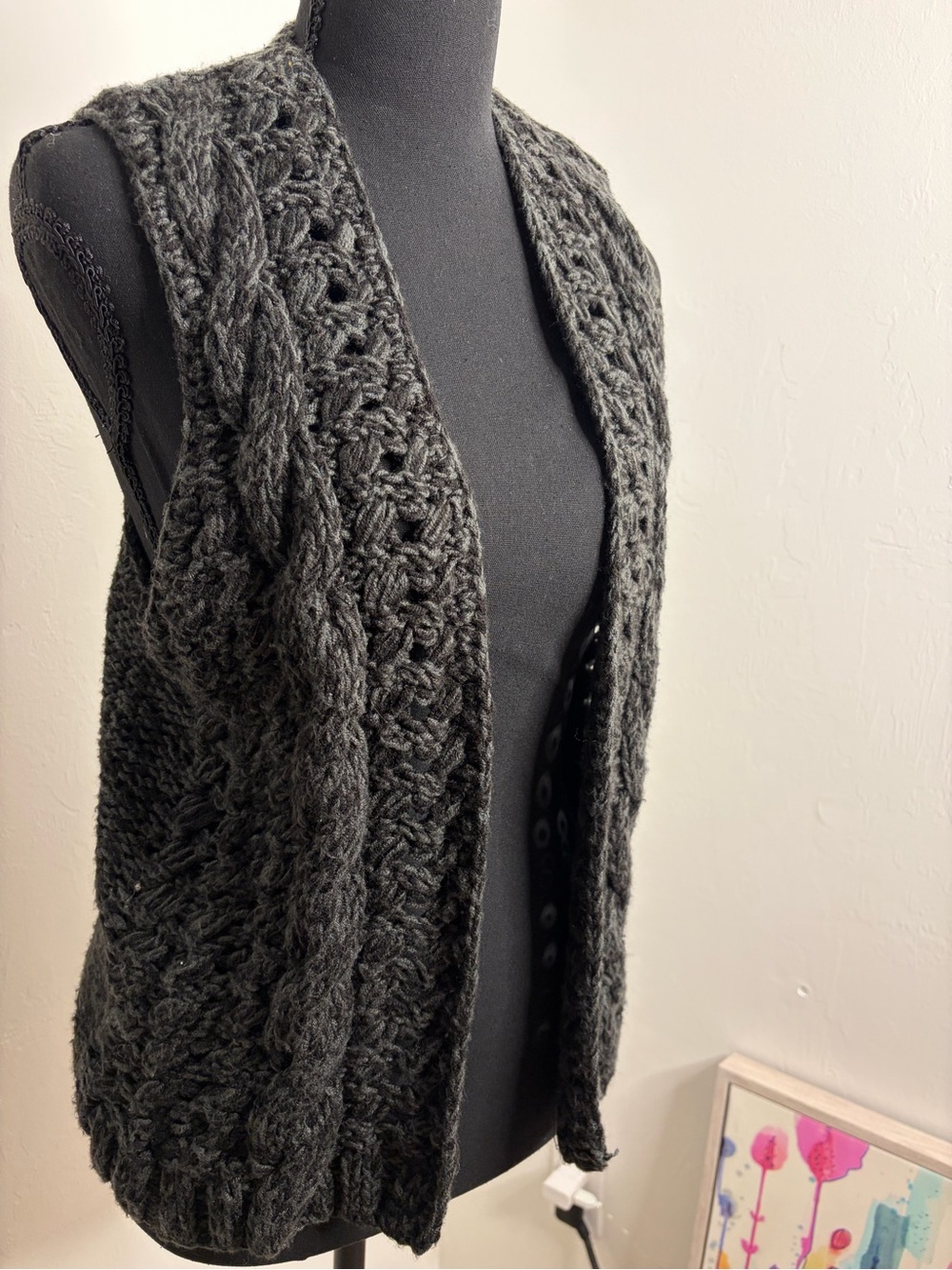 GAP Charcoal Cable Knit Sleeveless Open Cardigan